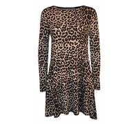 LUXFAB Womens Plain Long Sleeve Stretch A Line Skater Dress - Flared Swing Tunic Top - Plus Size Casual T-Shirt Dress UK Sizes 8-26 Lightweight Stretch