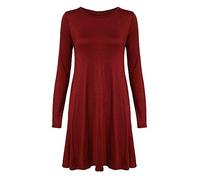 LUXFAB Womens Plain Long Sleeve Stretch A Line Skater Dress - Flared Swing Tunic Top - Plus Size Casual T-Shirt Dress UK Sizes 8-26 Lightweight Stretch Wine