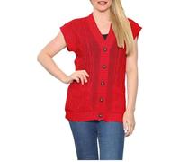LUXFAB Women's Sleeveless Cable Knit Cardigan - Girl’s 5 Button Grandad Vest | Chunky Knit Waistcoat | Winter Layering Piece | Casual Knitted Sweater Top Red