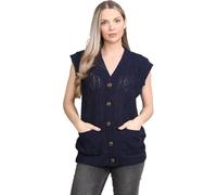 LUXFAB Women's Sleeveless Cable Knit Cardigan - Girl’s 5 Button Grandad Vest | Chunky Knit Waistcoat | Winter Layering Piece | Casual Knitted Sweater Top Navy