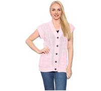 LUXFAB Women's Sleeveless Cable Knit Cardigan - Girl’s 5 Button Grandad Vest | Chunky Knit Waistcoat | Winter Layering Piece | Casual Knitted Sweater Top Baby Pink
