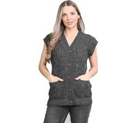 LUXFAB Women's Sleeveless Cable Knit Cardigan - Girl’s 5 Button Grandad Vest | Chunky Knit Waistcoat | Winter Layering Piece | Casual Knitted Sweater Top Charcoal