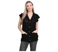 LUXFAB Women's Sleeveless Cable Knit Cardigan - Girl’s 5 Button Grandad Vest | Chunky Knit Waistcoat | Winter Layering Piece | Casual Knitted Sweater Top Black