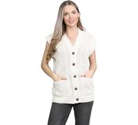 LUXFAB Women's Sleeveless Cable Knit Cardigan - Girl’s 5 Button Grandad Vest | Chunky Knit Waistcoat | Winter Layering Piece | Casual Knitted Sweater Top Cream