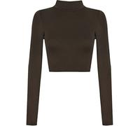 LUXFAB Womens Turtle Neck Crop Ladies Long Sleeve Plain Polo Short Stretch Top Sizes 8-14 (12 14, Brown)