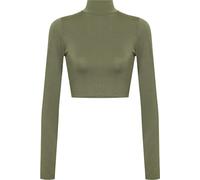 LUXFAB Womens Turtle Neck Crop Ladies Long Sleeve Plain Polo Short Stretch Top Sizes 8-14 (12 14, Khaki)