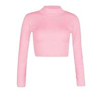 LUXFAB Womens Turtle Neck Crop Ladies Long Sleeve Plain Polo Short Stretch Top Sizes 8-14 (8 10, Bay Pink)