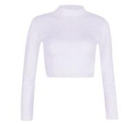 LUXFAB Womens Turtle Neck Crop Ladies Long Sleeve Plain Polo Short Stretch Top Sizes 8-14 (8 10, White)