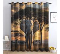Luxfieo African Elephant Blackout Curtains for Living Room Bedroom - 54 Inch Drop Curtains 46x54, Wild Animal Sunset Landscape Patterned Window Treatments, Thermal Eyelet Drapes 2 Panels I#11