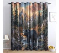 Luxfieo Bear Blackout Curtains for Living Room Bedroom - 54 Inch Drop Curtains 66x54, Rustic Forest Wildlife Patterned Window Treatments, Thermal Eyelet Drapes 2 Panels E#155