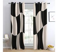 Luxfieo Black and White Blackout Curtains for Living Room Bedroom - 72 Inch Drop Curtains 66x72, Abstract Wave Modern Geometric Patterned Window Treatments, Thermal Eyelet Drapes 2 Panels R#248