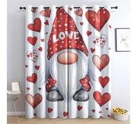 Luxfieo Gnome Blackout Curtains for Living Room Bedroom - 72 Inch Drop Curtains 66x72, Red Love Heart Patterned Window Treatments, Thermal Eyelet Drapes 2 Panels T#26