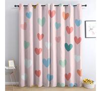 Luxfieo Heart Blackout Curtains for Living Room Bedroom - 72 Inch Drop Curtains 66x72, Girls Pastel Colourful Hearts Patterned Window Treatments, Thermal Eyelet Drapes 2 Panels T#46