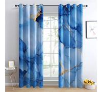 Luxfieo Marble Blackout Curtains for Living Room Bedroom - 90 Inch Drop Curtains 66x90, Blue And Gold Luxury Patterned Window Treatments, Thermal Eyelet Drapes 2 Panels Q#129