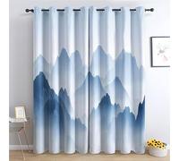 Luxfieo Mountain Blackout Curtains for Living Room Bedroom - 90 Inch Drop Curtains 66x90, Abstract Blue and White Ombre Patterned Window Treatments, Thermal Eyelet Drapes 2 Panels