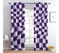 Luxfieo Optical Illusion Blackout Curtains for Living Room Bedroom - 54 Inch Drop Curtains 66x54, Purple and White Psychedelic Check Patterned Window Treatments, Thermal Eyelet Drapes 2 Panels R#296