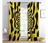 Luxfieo Psychedelic Blackout Curtains for Living Room Bedroom - 72 Inch Drop Curtains 66x72, Black and Yellow Optical Illusion Patterned Window Treatments, Thermal Eyelet Drapes 2 Panels R#268