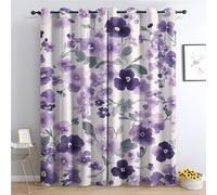 Luxfieo Purple Floral Blackout Curtains for Living Room Bedroom - 72 Inch Drop Curtains 66x72, Vintage Flower Botanical Patterned Window Treatments, Thermal Eyelet Drapes 2 Panels