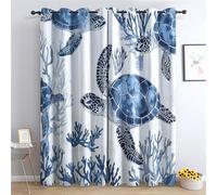 Luxfieo Sea Turtle Blackout Curtains for Living Room Bedroom - 54 Inch Drop Curtains 46x54, Nautical Coastal Coral Patterned Window Treatments, Thermal Eyelet Drapes 2 Panels W#71