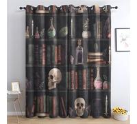 Luxfieo Skull Blackout Curtains for Living Room Bedroom - 108 Inch Drop Curtains 90x108, Gothic Witchy Dark Academia Patterned Window Treatments, Thermal Eyelet Drapes 2 Panels