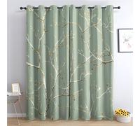 Luxfieo Tree Branch Blackout Curtains for Living Room Bedroom - 72 Inch Drop Curtains 66x72, Sage Green and Gold Nature Luxury Patterned Window Treatments, Thermal Eyelet Drapes 2 Panels