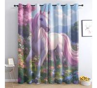 Luxfieo Unicorn Blackout Curtains for Living Room Bedroom - 54 Inch Drop Curtains 66x54, Girls Cute Fantasy Cartoon Animal Patterned Window Treatments, Thermal Eyelet Drapes 2 Panels