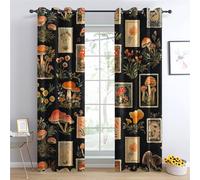 Luxfieo Vintage Mushroom Blackout Curtains for Living Room Bedroom - 72 Inch Drop Curtains 46x72, Botanical Cottagecore Patterned Window Treatments, Thermal Eyelet Drapes 2 Panels U#446
