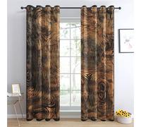 Luxfieo Wood Grain Blackout Curtains for Living Room Bedroom - 72 Inch Drop Curtains 46x72, Rustic Tree Ring Brown and Black Patterned Window Treatments, Thermal Eyelet Drapes 2 Panels U#52