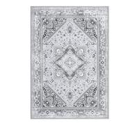 LuxFocus Adirondack Collection Area Rug, Oriental Medallion Design Non-Shedding & Easy Care Ideal for High Traffic Areas in Living Room Bedroom Home Office,Grey 80x150cm