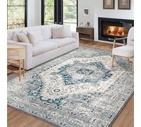 LuxFocus Area Rug 120 x 170 cm, Washable Bedroom Rug, Soft Oriental Distressed Accent Rugs for Living Room Dining Room, Non-Slip Non-Shedding Low-Pile Entryway Rug Floor Carpet, Blue Grey