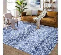 LuxFocus Area Rug Moroccan Boho Style Washable & Stain Resistant Rug for Office Bedroom Low Pile Carpet Non-Slip Large Living Room Rug 200x290 cm Blue