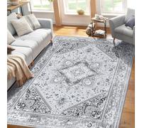 LuxFocus Bohemian Vintage Area Rug, Machine Washable Low-Pile Accent Carpet, Non-Shedding Non-Slip Living Room Floor Throw Rugs for Bedroom Dining Room Kids Playroom Grey 120x170cm