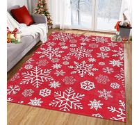 LuxFocus Christmas Area Rug Red Carpet for Living Room Bedroom Anti-Slip Floor Mat Christmas Home Decoration Soft Rugs Machine Washable Boho Rug Carpets Snowflakes Patterns Red Rug 120 x 170 cm