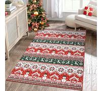 LuxFocus Christmas Area Rug Red Rug Boho Xmas Modern Christmas Kitchen Rugs Washable Non Slip Thin Faux Weaving Decorative Carpet Holiday Decor Rug for Bathroom Bedroom Dining Room Living Room