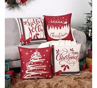 LuxFocus Christmas Cushion Cover, Faux Linen Red Decorative Christmas Tree Throw Pillow Case Cushion for Sofa Living Room Bed Couch Car Square Pillowcase, 18 x 18 Inch Bow Tie