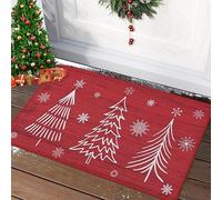 LuxFocus Christmas Decorative Doormat 16x31 Inch Indoor Door Mats Entryway Doormats Outdoor Floor Mats Christmas Trees and Snowflakes Pattern Anti-Slip Kitchen Rug Red 40x80 cm