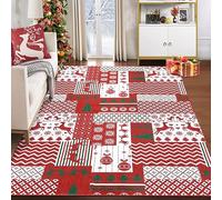 LuxFocus Christmas Large Rug Mats Red Carpet for Living Room Bedroom Non-Slip Area Rug Floor Mat Festival Home Decoration Rugs Machine Washable Boho Rug Xmaselements Patchwork Design 160x230 cm