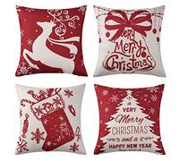 LuxFocus Christmas Pillow Covers, 4 Pack Red Throw Pillow Covers 18x18 Inch Christmas Winter Cushion Decorative Pillow Case for Living Room Sofa Chair Home Office Shop Decor Gift for Family