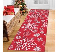 LuxFocus Christmas Rugs Runner 2x8 ft Area Rug for Hallway Christmas Home Decoration Soft Kitchen Runner Rug Washable Floor Mat for Bedroom Dining Room Non-Slip Snowflakes Patterns Red Rug 60 x 230 cm