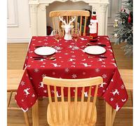 LuxFocus Christmas Tablecloth, 52 x 52 Inch Christmas Table Clothes, Xmas Random Reindeer Table Cover Dining Table Cloth, Christmas Table Clothes for Winter and Holiday Table Decorations, Red
