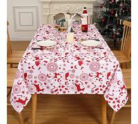 LuxFocus Christmas Tablecloth, 52 x 70 Inch Rectangular Tablecloths Christmas Random Deer and Gift Tablecloth Dining Table Cloth Christmas Tablecloth for Festive, White