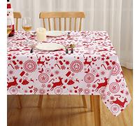 LuxFocus Christmas Tablecloth, 52 x 70 Inch Table Cloths Rectangular, Xmas Random Reindeer And Gift Table Cover, Christmas Table Clothes for Winter and Holiday Table Decorations, White