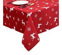 LuxFocus Christmas Tablecloth, 52 x 70 Inch Table Cloths Rectangular, Xmas Random Reindeer Table Cover Dining Table Cloth, Christmas Table Clothes for Winter and Holiday Table Decorations, Red