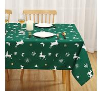 LuxFocus Christmas Tablecloth, 52 x 70 Inch Table Cloths Rectangular, Xmas Random Reindeer Table Cover Dining Table Cloth, Christmas Table Clothes for Winter and Holiday Table Decorations, Green