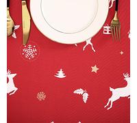LuxFocus Christmas Tablecloth, 54 x 108 Inch Table Cloths Rectangular, Xmas Random Reindeer Table Cover Dining Table Cloth, Christmas Table Clothes for Winter and Holiday Table Decorations, Red