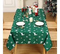 LuxFocus Christmas Tablecloth, 54 x 79 Inch Table Cloths Rectangular, Xmas Random Reindeer Table Cover Dining Table Cloth, Christmas Table Clothes for Winter and Holiday Table Decorations, Green