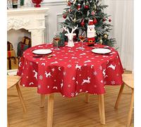 LuxFocus Christmas Tablecloth, 60 Inch Round Christmas Table Cloth, Xmas Random Reindeer Table Cover Dining Table Cloth, Christmas Table Clothes for Winter and Holiday Table Decorations, Red
