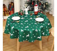 LuxFocus Christmas Tablecloth, 60 Inch Round Christmas Table Cloth, Xmas Random Reindeer Table Cover Dining Table Cloth, Christmas Table Clothes for Winter and Holiday Table Decorations, Green