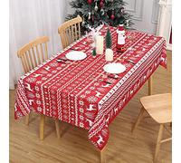 LuxFocus Christmas Tablecloth with Snowflake Snowman Waterproof Tablecover for Xmas Decoration Washable Wipeclean Table Cloth for Kitchen, Large Christmas Tablecloth Red, 54 x 108 inch Red