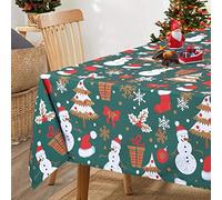 LuxFocus Christmas Tablecloth with Snowman Waterproof Tablecover for Xmas Decoration Washable Wipeclean Table Cloth for Kitchen, Christmas Tablecloth Green Square 54 x 54 Inch